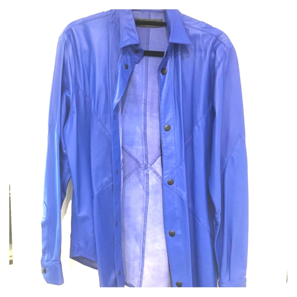 BRIGHT BLUE EN NOIR LEATHER SNAP FRONT SHIRT